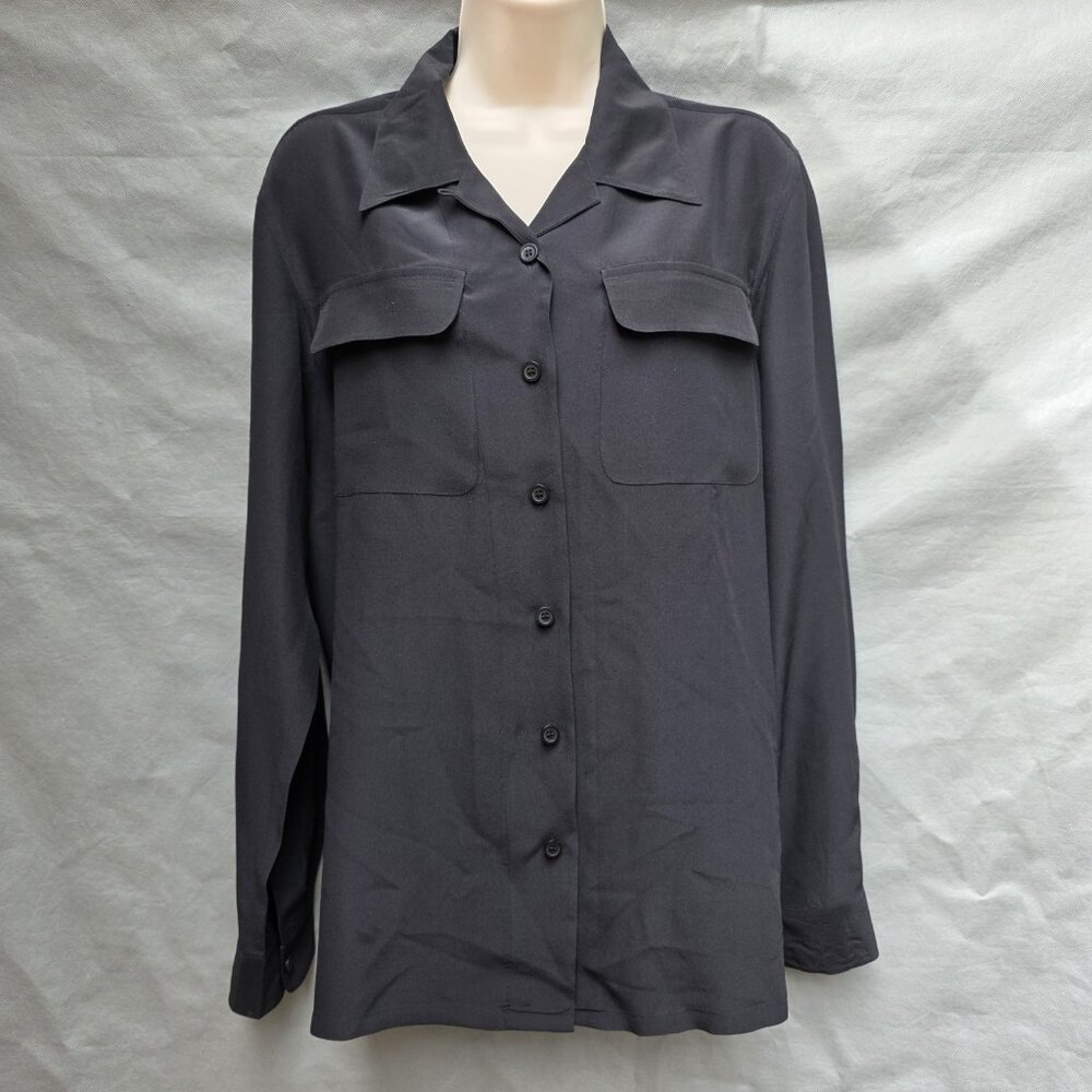 Orvis 100% Silk Black Collared Button Down Shirt Women's Size Small Business